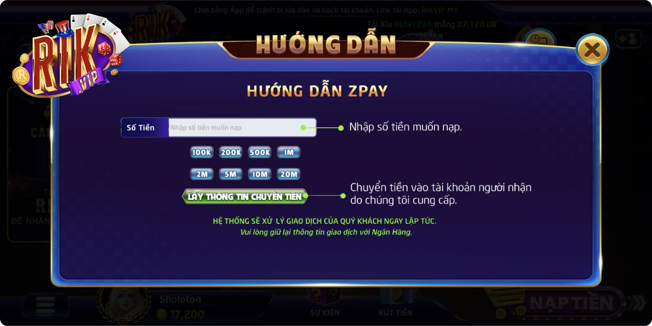 Phương thức nạp tiền của Rikvip khá đa dạng