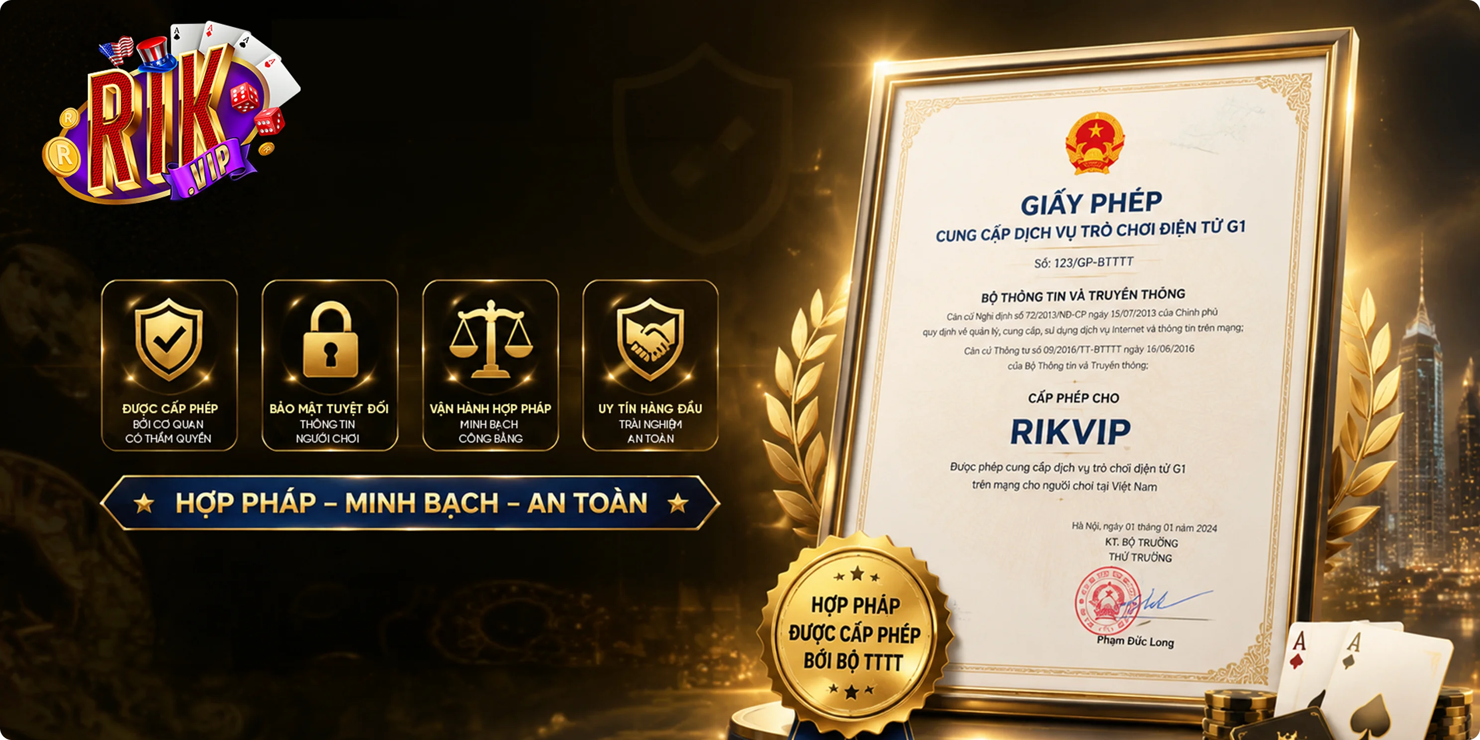 Cách kiểm tra tính xác thực của giấy phép & pháp lý Rikvip