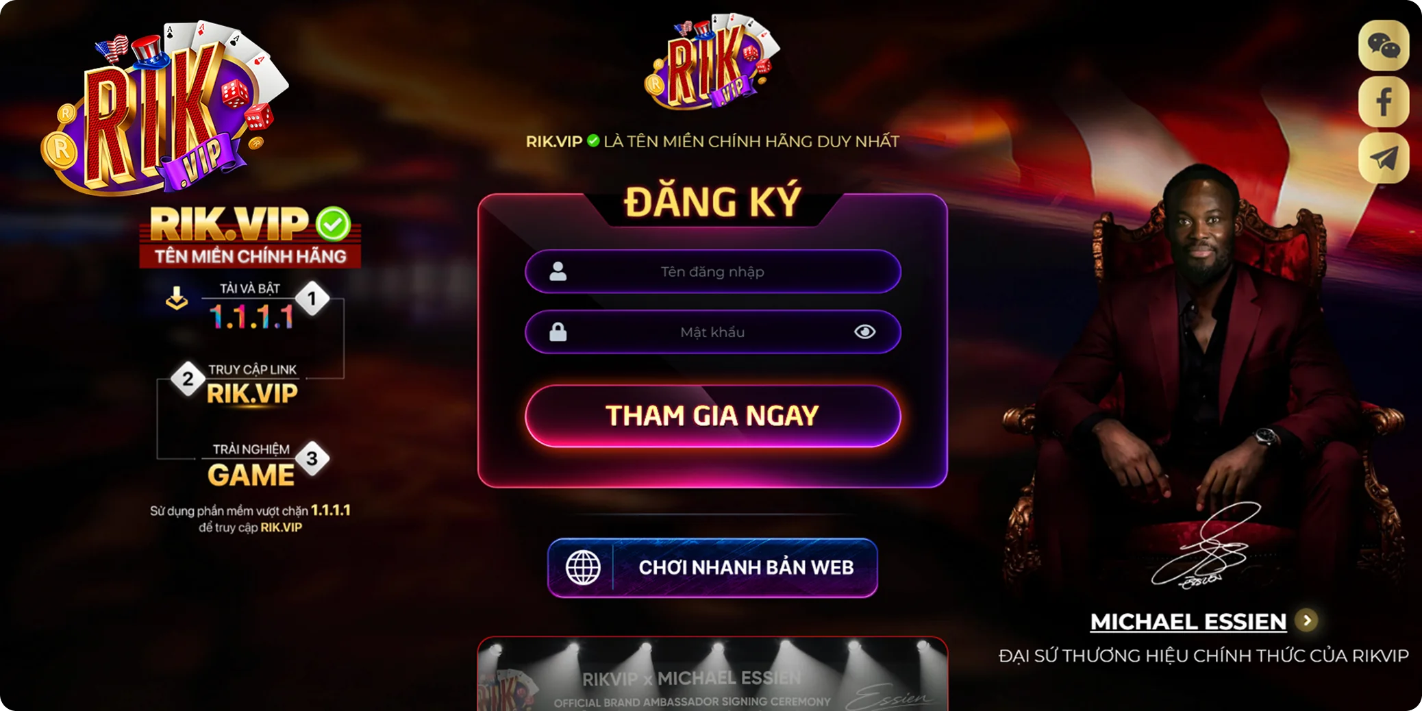 Đăng nhập Rikvip trên website