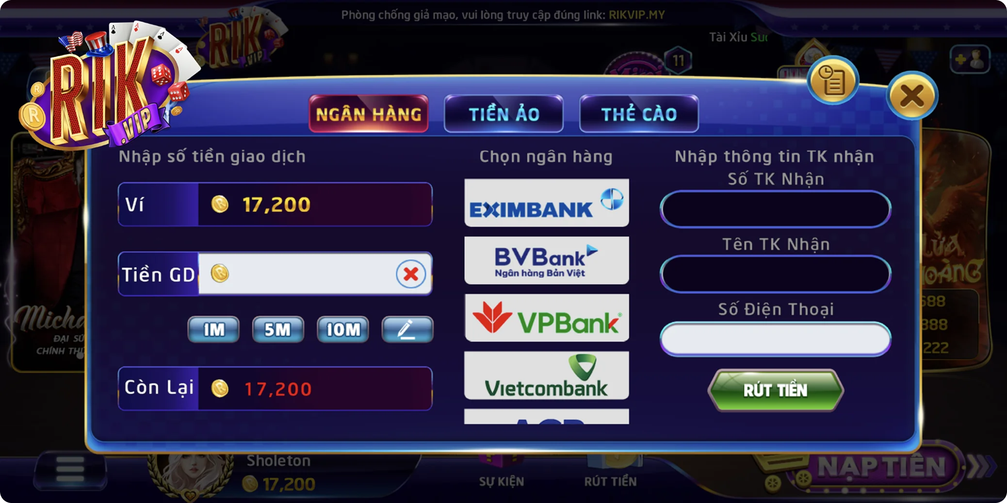 Quy trình 3 bước rút tiền Rikvip